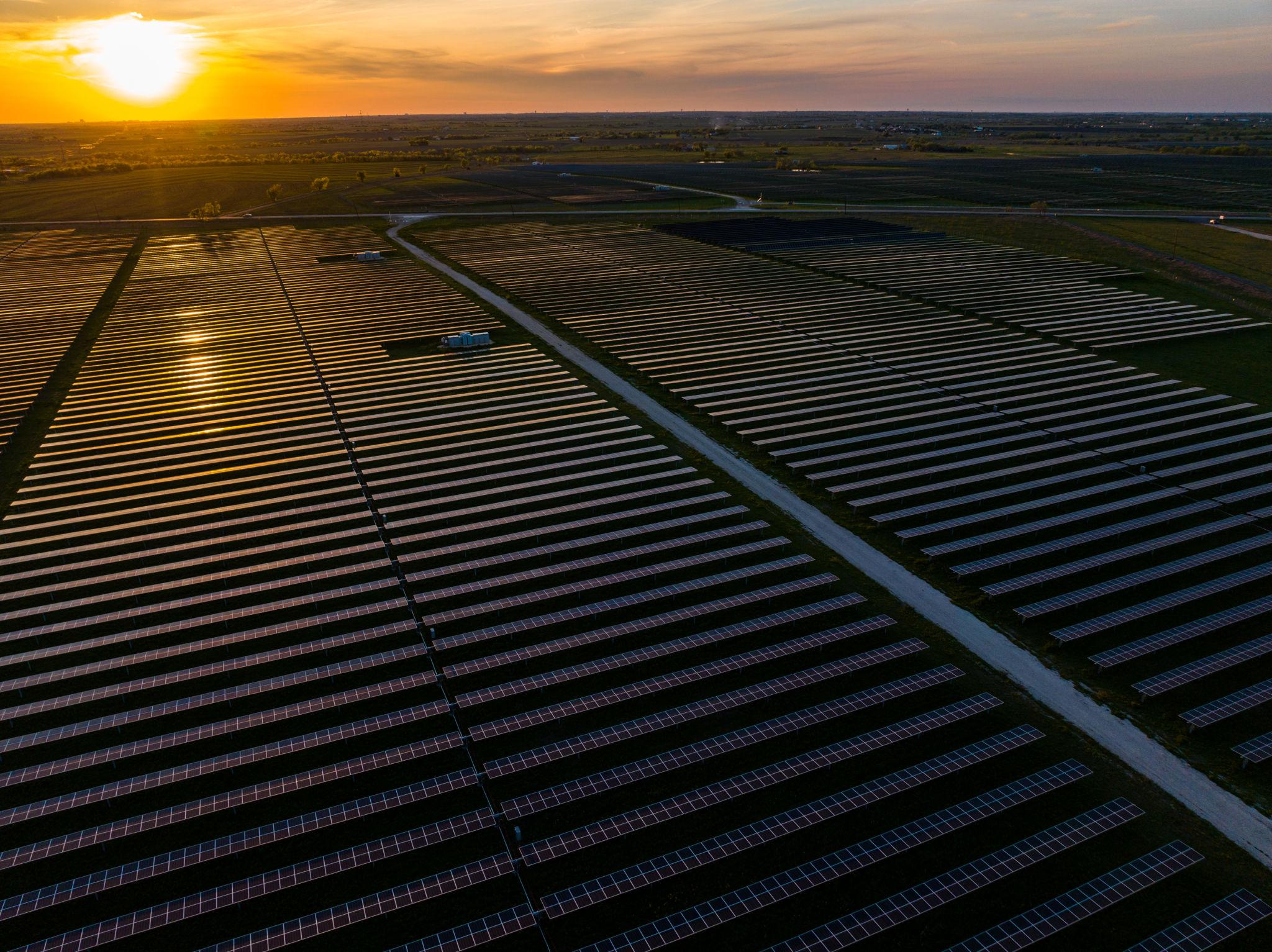 Renewable energy landscape with solar panels